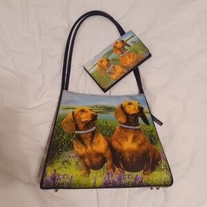 Dachshund Print Purse Bag and Wallet Set